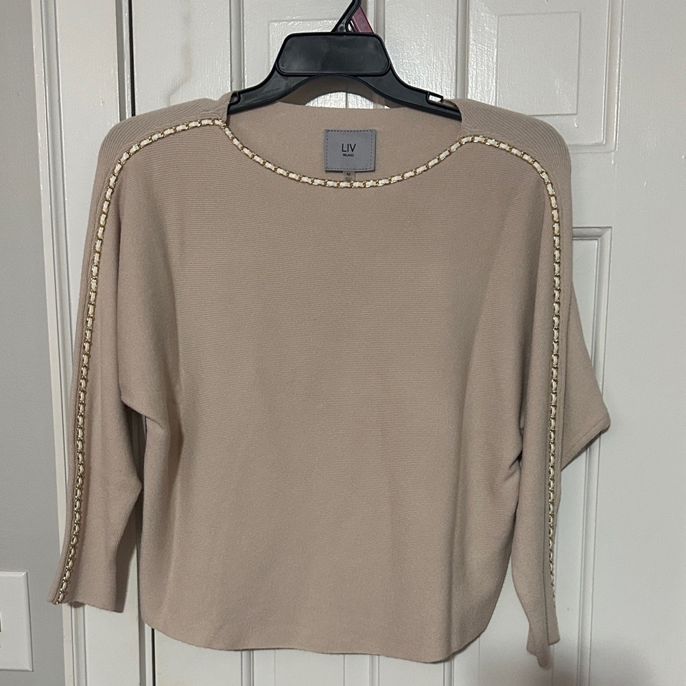 Milano beige sweater with Gold Chain Accent size medium